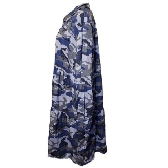 Elliott & Vine Womens Blue Camouflage Tiered dress with pockets Size 2X New - Picture 5 of 16